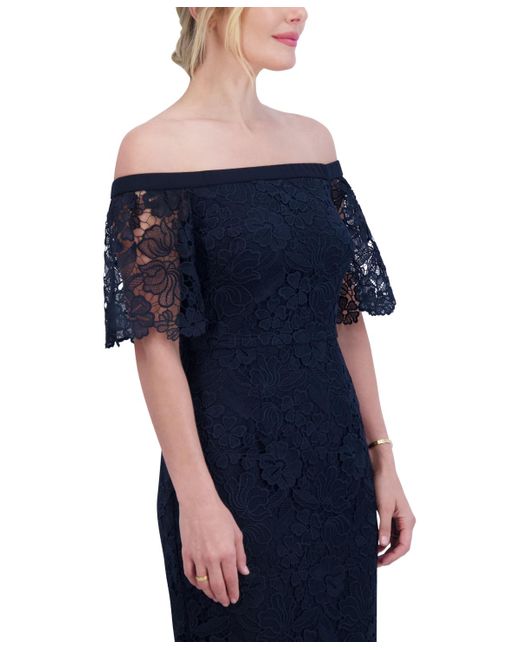 Eliza J Blue Lace Off-the-shoulder Midi Dress