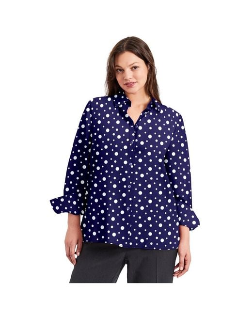 Avenue Blue Plus Size Button Front Blouse