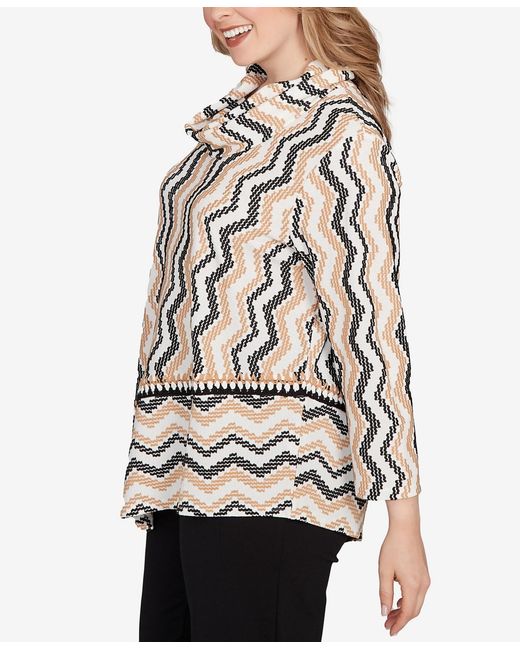Ruby Rd Multicolor Plus Size Cowl Neck Zig Zag Textured Knit Top