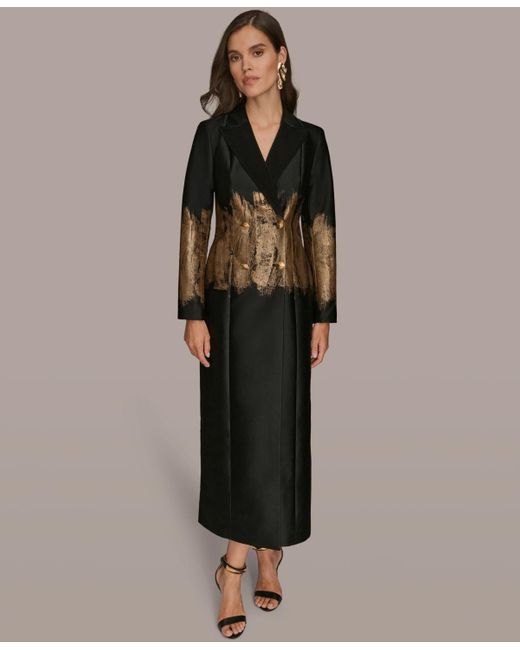 Donna Karan Women's Brown Long Sleeve Jacquard Coat Dress