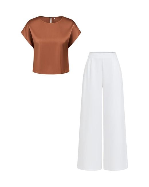 CUPSHE White Crew Neck Long Pants Set