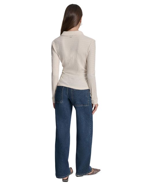 DKNY Natural Textured Collared Button-front Top