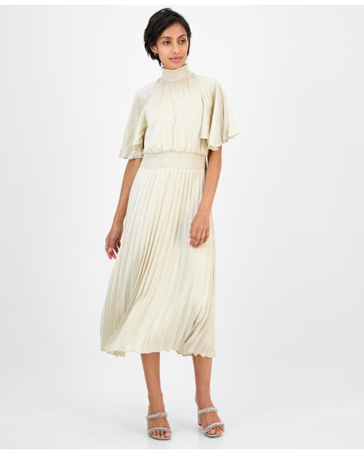 Julia Jordan Natural Pleated Smocked Dress
