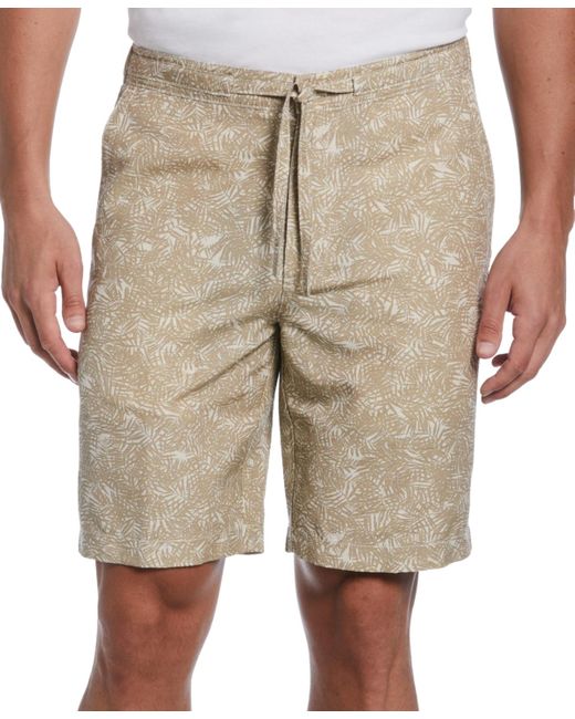 Cubavera Natural Tonal Tropical-print Linen Blend 9" Drawstring Shorts for men