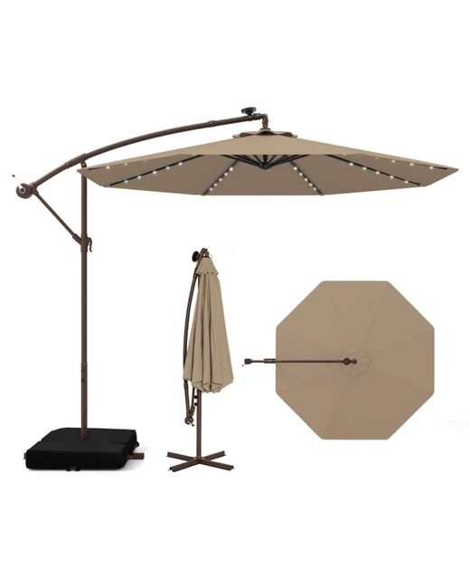 Mecale White 10 Feet Solar Offset Hanging Umbrella