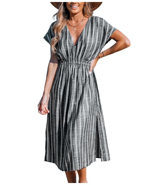CUPSHE Gray Striped Midi Cover-up Dress