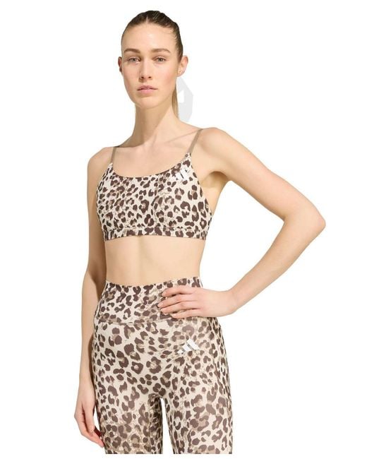 Adidas White Optime Essentials Workout Leopard Print Bra