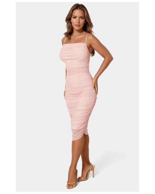 Bebe White Powermesh Side Shirr Slip Dress