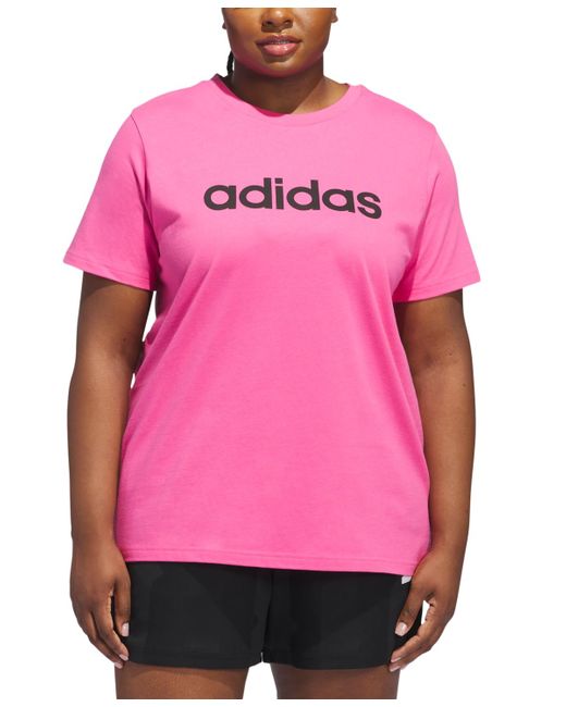 Adidas Pink Plus Size Cotton Crewneck Logo-print Tee