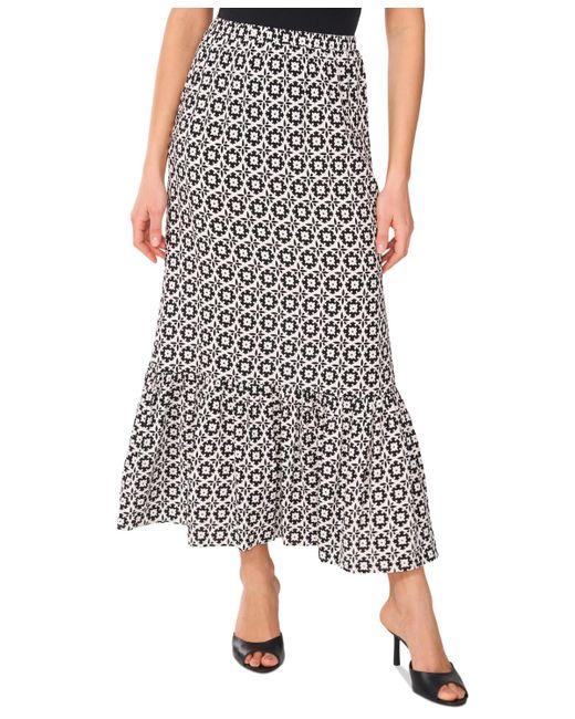 Vince Camuto Multicolor Printed Ruffled Pull-on Midi Skirt