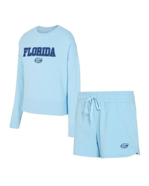 Concepts Sport Blue Florida Gators Elevation Tri-blend Long Sleeve Top And Short