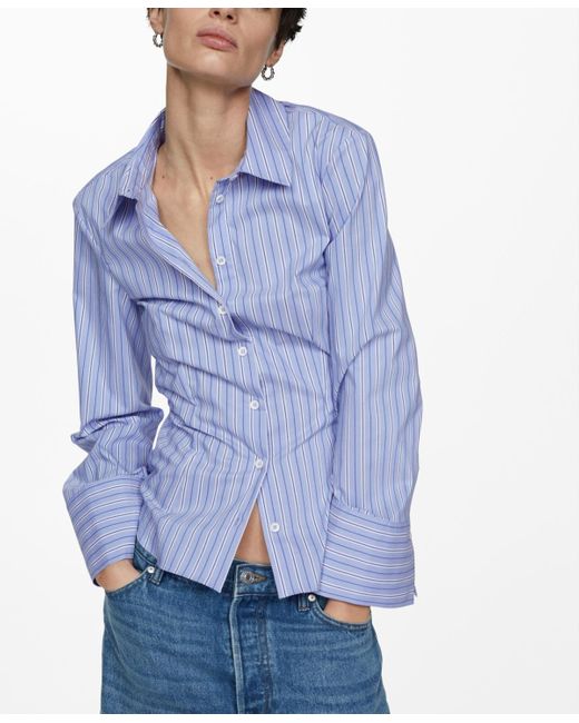 Mango Striped Bow Blouse in Blue | Lyst