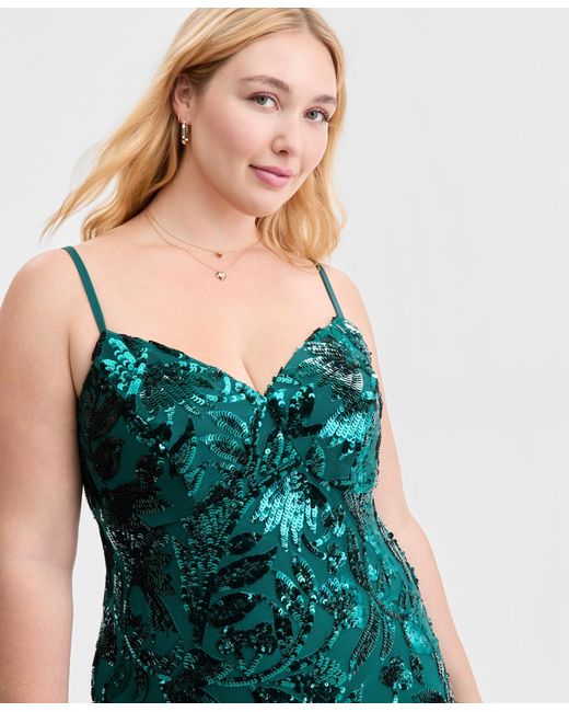 B Darlin Trendy Plus Size Floral Sequin Sleeveless Gown in Green | Lyst