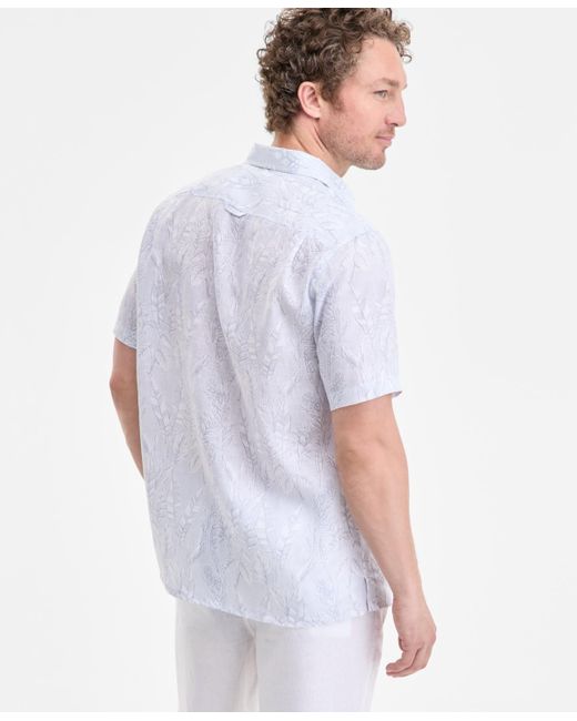 Club Room White Elevated Line Regular-fit Tropical-print Button-down Linen Shirt for men