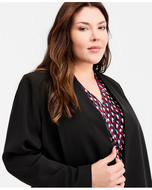 Anne Klein Black Plus Size Collarless Open-front Jacket