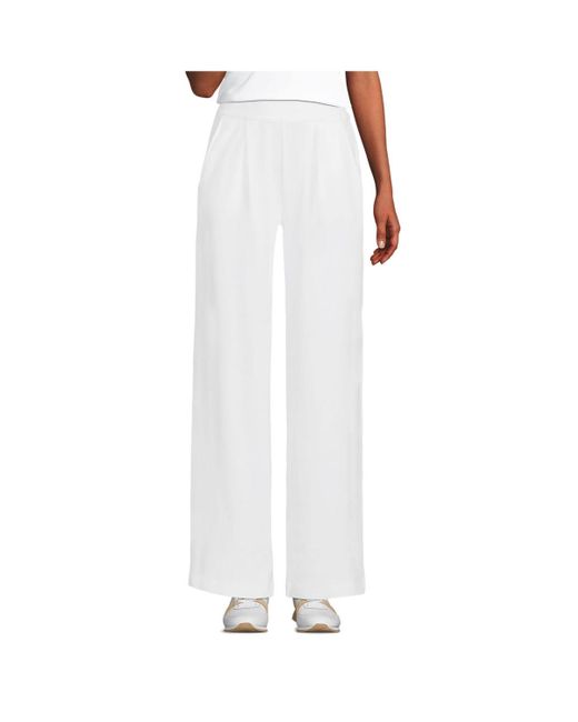 Lands' End White Sport Knit High Rise Pleated Wide Leg Pants