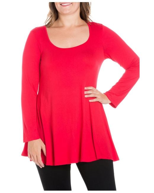 24seven Comfort Apparel Women's Red Plus Size Poised Swing Tunic Top
