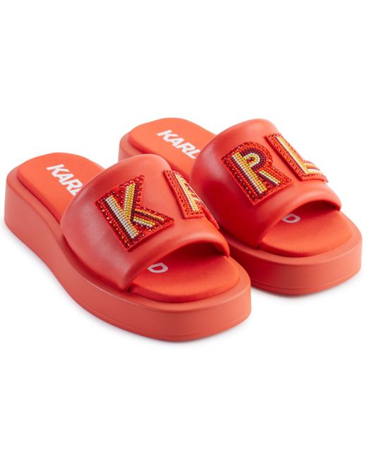 Karl Lagerfeld Red Opal Embellished Platform Slide Sandals