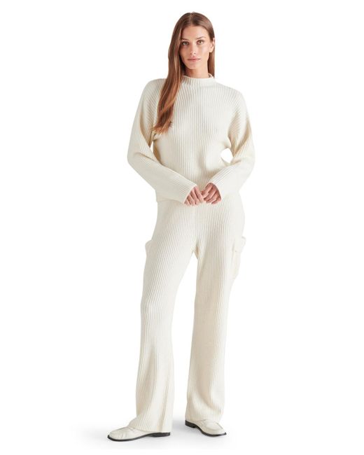 Steve Madden White Willa Ribbed Mock Neck Sweater