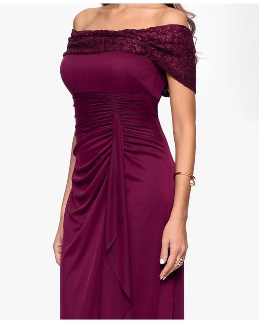 B & A by Betsy and Adam Purple Betsy And Adam Long Off-the-shoulder Dress