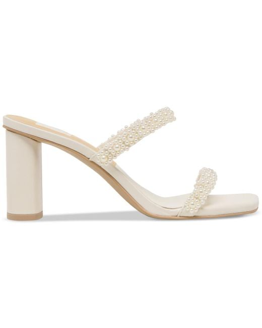 Dolce Vita White Nolah Pearl Beaded Double-band Block-heel Dress Sandals