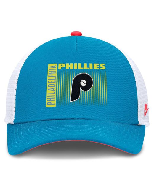 Nike Blue Philadelphia Phillies Neon 90s Rise Structured Performance Adjustable Trucker Hat for men