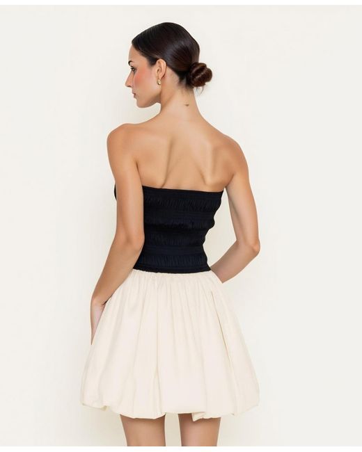 Modenaire Blue Strapless Smocked Bodice Bubble Hem Mini Dress