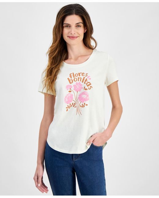 Style & Co. White Pretty Flowers Graphic T-shirt