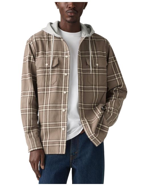 Levi's Natural Relaxed Fit Hooded Long Sleeve Button-front Overshirt for men