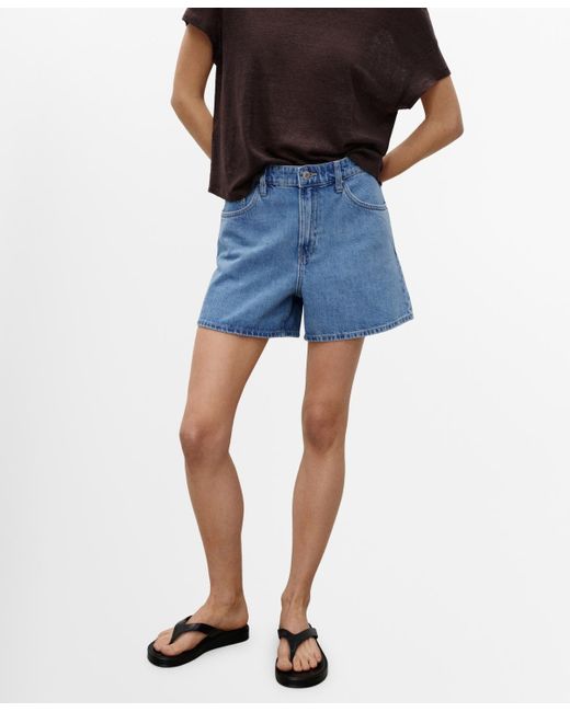 Mango Blue High-rise Denim Shorts