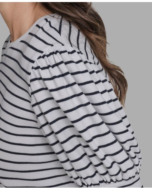 BCBGMAXAZRIA Blue Short Sleeve Stripe Crewneck Top