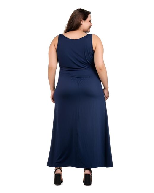 24seven Comfort Apparel Blue Plus Size Maxi Sleeveless Dress