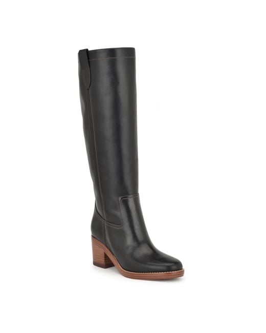 Nine West Women's Black Hecee Block Heel Round Toe Knee High Boots