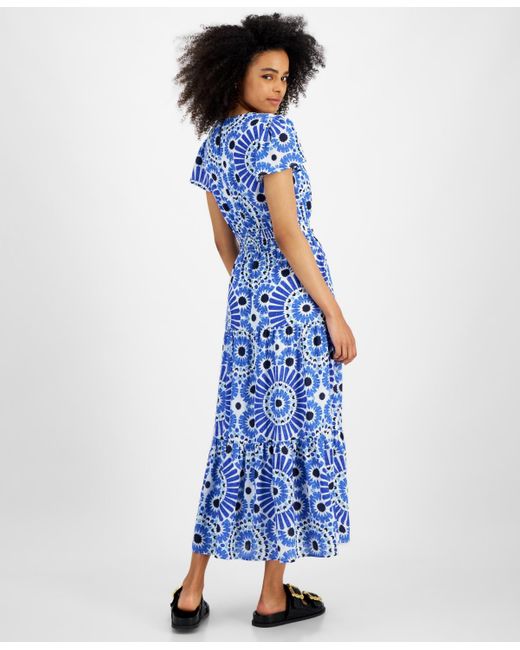 Tinsel Blue Petite Print Short-sleeve Maxi Dress