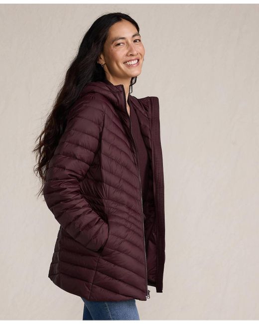 Lands' End Red Wanderweight Packable Down Hooded Long Jacket