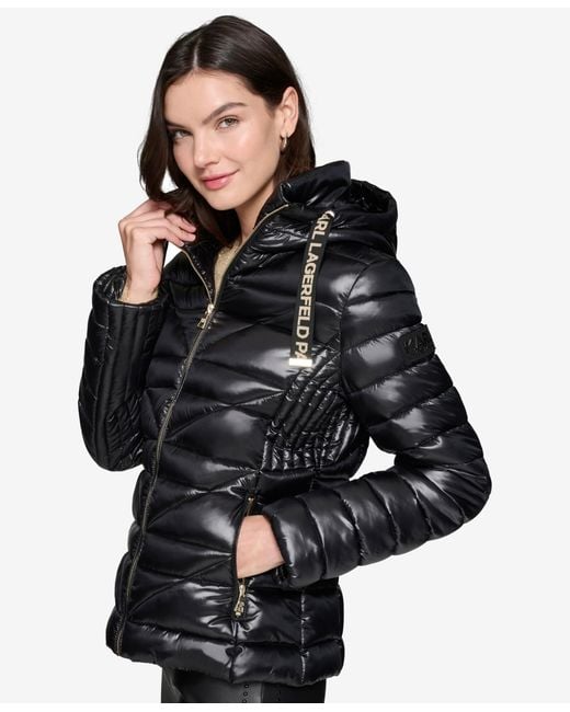 Karl Lagerfeld Black Drawstring Puffer Coat