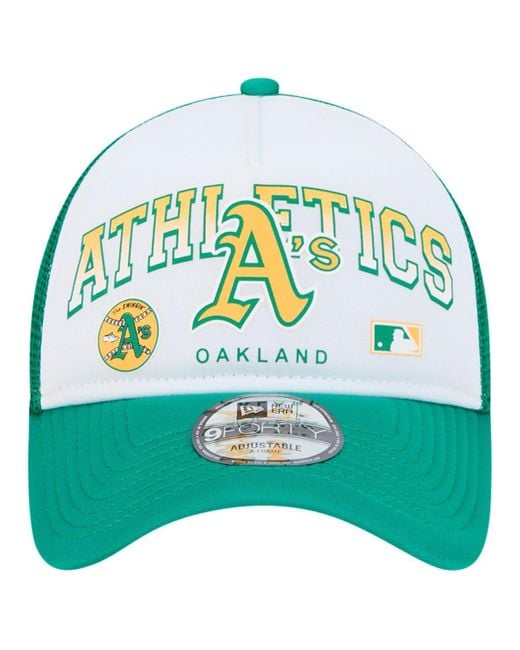 KTZ Green Oakland Athletics Retro Wordmark 9forty A-frame Trucker Adjustable Hat for men