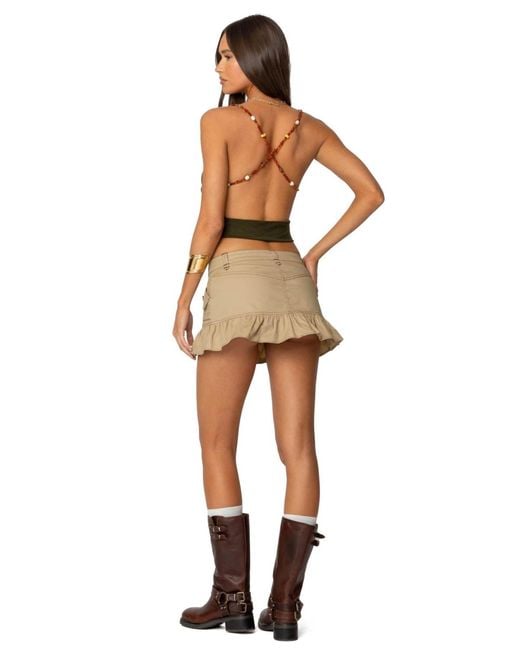 Edikted Green Beaded Deep Cowl Neck Backless Top