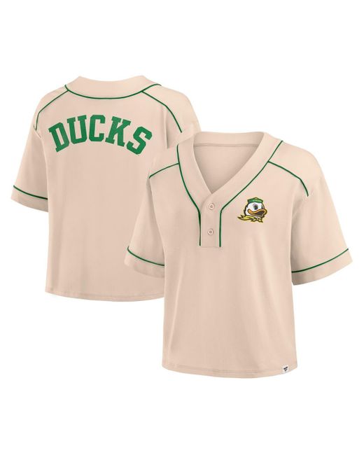 Fanatics Natural Oregon Ducks Oversized Dominant Force Cropped V-neck T-shirt