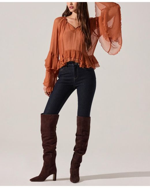 Astr Brown Margaery V-neck Top