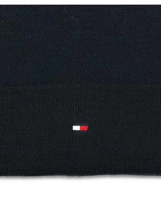 Tommy Hilfiger Black Flag Embroidery Double Cuff Beanie for men