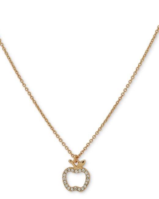 DKNY Metallic Gold-tone Pave Crystal Apple Pendant Necklace
