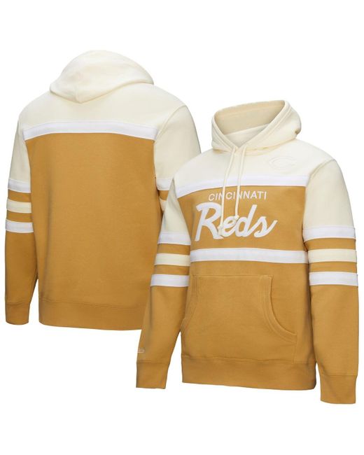 Mitchell & Ness Natural Tan/cream Cincinnati Reds Head Coach Pullover Hoodie for men