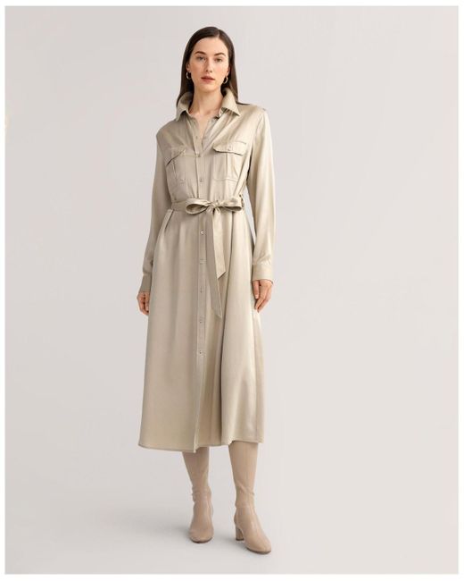 LILYSILK Sandwashed Pocket Trench Dress For Women in Natural Lyst