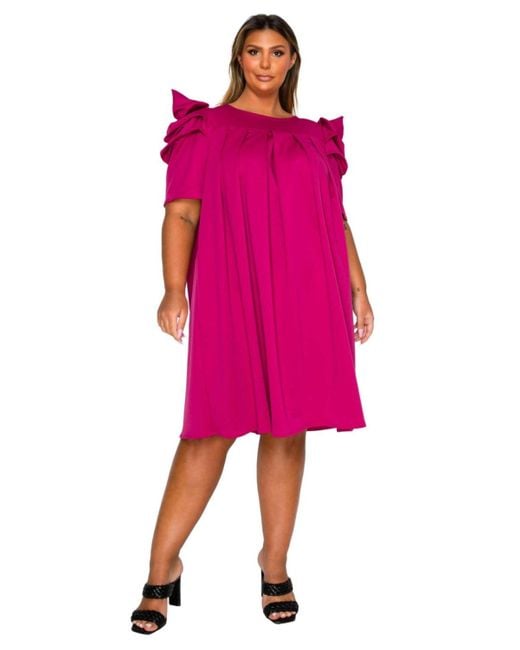 L I V D Women's Pink Plus Size Zaya Pleated Swing Dress