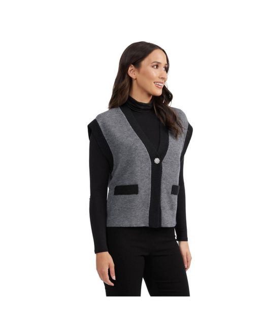 Ellen Tracy Textured Sweater Vest With Contrast Trim in Black Lyst