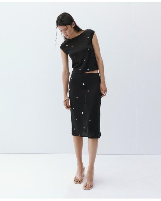 Mango Black Short-sleeve Sequined Top