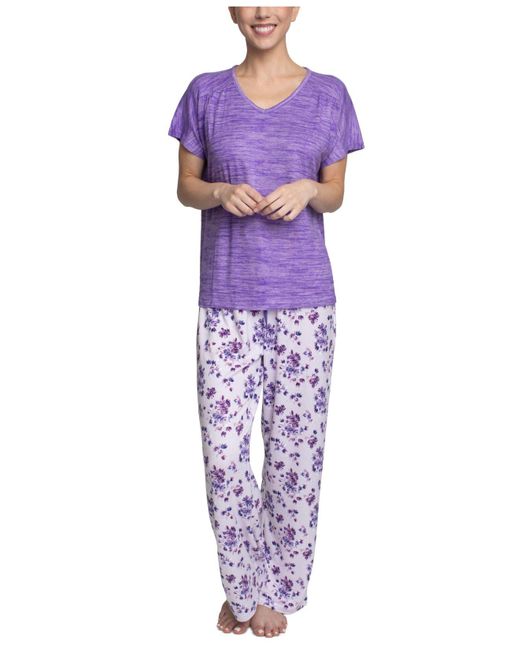 Hanes Plus Size Relaxed Butter-knit Short Sleeve Pajama Set in Purple ...