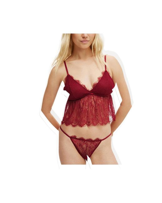 Cotton On Red Eyelash Lace Longline Bralette