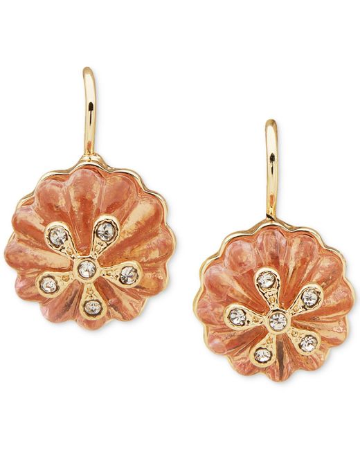 Lonna & Lilly Orange Gold-tone Pave Color Flower Drop Earrings